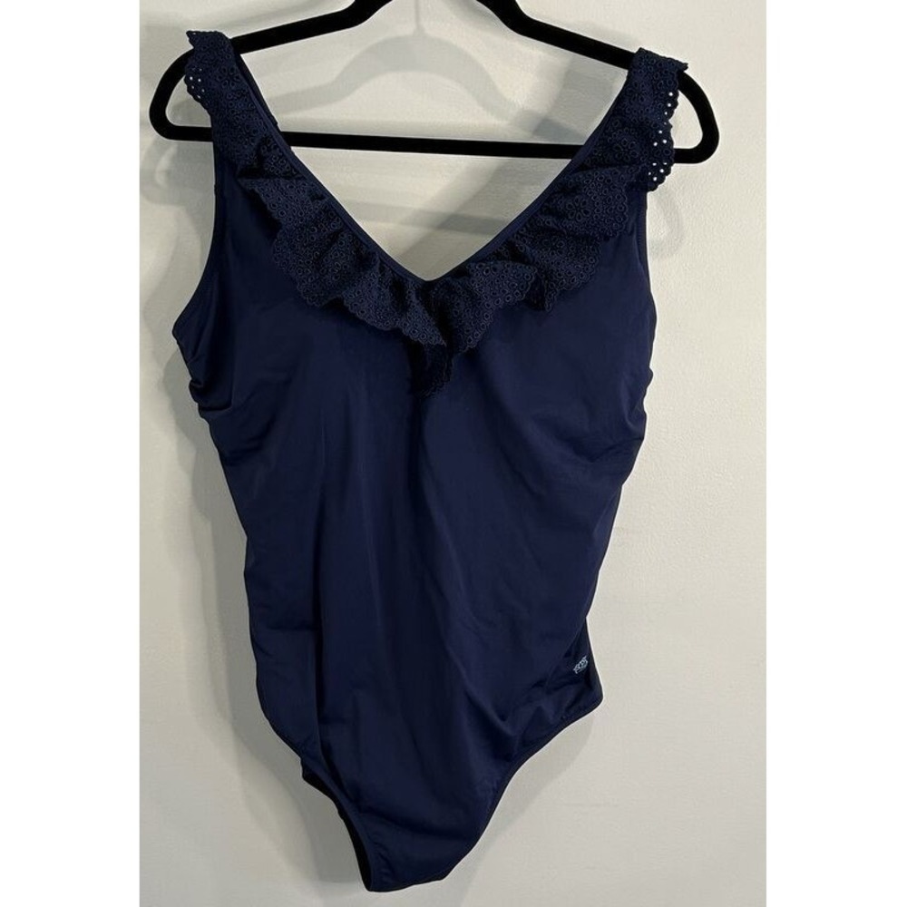 Draper James Lands End Navy Blue One Piece Swimsuit Slimming Lace Trim 18W